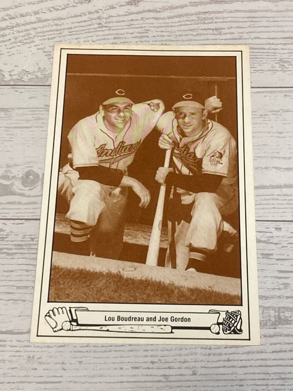 1949 Playball Photo Postcard Lou Boudreau and Joe Gordon Cleveland Indians TCMA